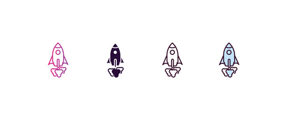 Poster - rocket ship gradient, line, filled, colored icon. editable vector from astronomy concept. four different style rocket ship icon isolated on white background