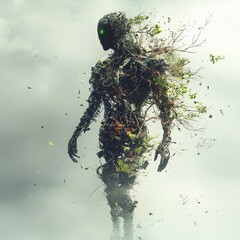 Poster - Visualizing transhumanist evolutionexploring humantechnology in a digital landscape futuristic perspectives on human enhancement