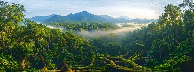 Wall Mural - A sustainable forest is a natural environment that is zero carbon negative, rich in biodiversity and stocks of biodiversity