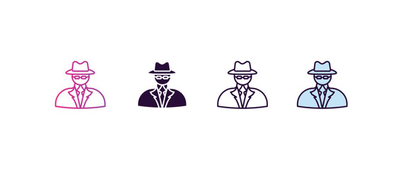 Poster - secret agent gradient, line, filled, colored icon. editable vector from army and military concept. four different style secret agent icon isolated on white background