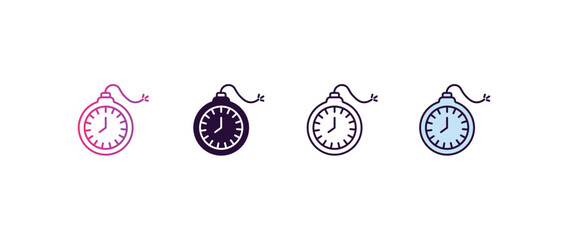 Poster - time bomb with clock gradient, line, filled, colored icon. editable vector from army and military concept. four different style time bomb with clock icon isolated on white background