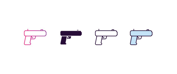 Poster - gun gradient, line, filled, colored icon. editable vector from army and military concept. four different style gun icon isolated on white background