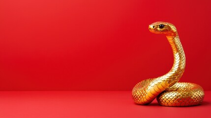 Poster - Year of Snake Chinese Zodiac Concept, Intricately Designed Golden Serpent Against a Vibrant Red Background