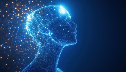 Poster - Illuminated Networked Head Profile Abstract Art