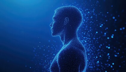 Aufkleber - Digital Human Form Composed Of Sparkling Blue Particles