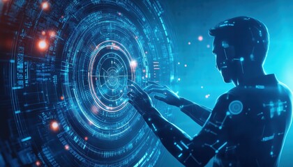 Leinwandbilder - Person Interacting With Futuristic Digital Interface