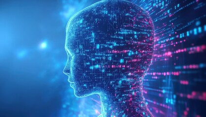 Aufkleber - Digital Human Head Constructed From Binary Code