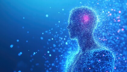 Poster - Abstract Digital Human Form Disintegrating into Light Particles