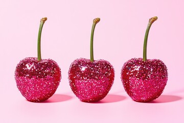 Wall Mural - Shiny Cherries on Pink Surface