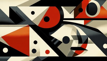 Poster - Abstract Geometric Composition in Red Black and Beige