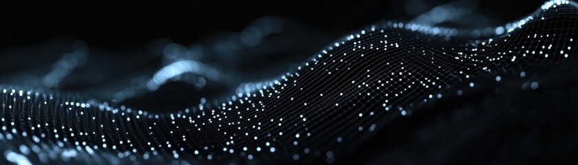 Poster - Abstract Dark Blue Light Wave Grid Pattern