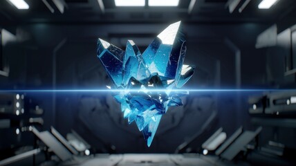 Poster - 3d perspective of futuristic blue crystal installation a surreal sci-fi art piece emphasizing sci-tech innovation
