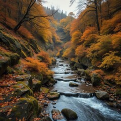 Wall Mural - Padley gorge in autumn peak district national park derbyshire River landscapes Ultra realistic Photorealistic landscape photographywater travel sky beautiful tourism outdoor