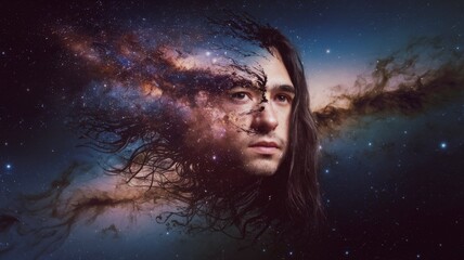 Poster - Dreamlike cosmic portrait ethereal self-discovery and identity exploration in surreal deep space digital art