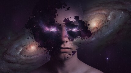 Aufkleber - Surreal cosmic portrait of a person with galactic features space environment digital art abstract viewpoint imagination
