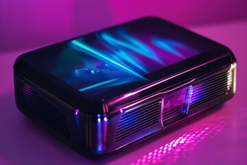 Aufkleber - A portable projector casting a sharp, holographic 3D image on a blank wall.
