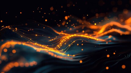Poster - Abstract technology design with flowing circuits and glowing data points.