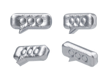 Poster - Metallic silver speech bubbles with shiny texture on white background. 3D Rendering