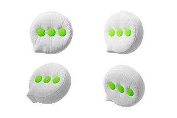 Leinwandbilder - Soft white cushions shaped like speech bubbles with bright green dots on a white background. 3D Rendering