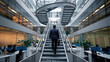 ©  Mohammad Xte - Businessman Walking Up Spiral Staircase in Modern Office, Professional Setting with Sleek Design and Clean Lines, Office Architecture, Business Lifestyle, Indoor Workspace