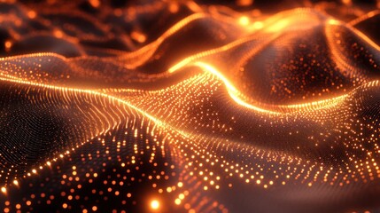 Poster - Futuristic particle mesh background with glowing nodes and flowing connections.