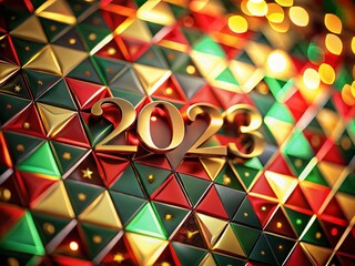 Aufkleber - Abstract Geometric Print Set for New Year 2023 Featuring Red, Green, and Gold Triangles to Celebrate Christmas and New Year’s Festivities with a Modern Touch