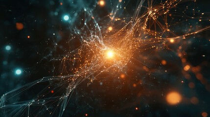 Poster - High-tech communication concept with interwoven lines and luminous nodes, showcasing modern data flow systems, isolated for clean visuals.
