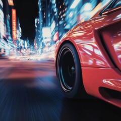 Aufkleber - Sport car wheel drifting on night of city lighting background