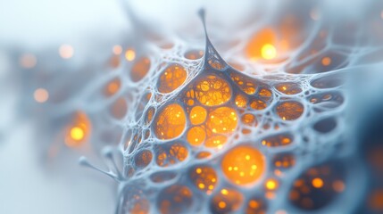 Poster - 3D-rendered abstract tech communication design featuring intricate glowing node connections and dynamic network flows, isolated on white.