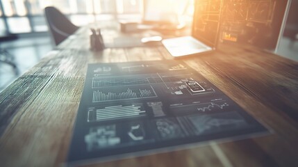 Poster - Digital Marketing Business Workspace with Paperwork and Sketches
