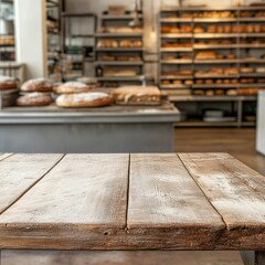 Leinwandbilder - Wooden board empty table background. abstract blurred bakery shop background