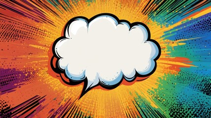 Wall Mural - Vibrant comic book style speech bubble on a colorful pop art background showcasing dynamic colors and playful design elements ideal for creative projects or presentations