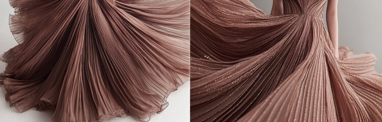 Aufkleber - Delicate fabric in rich mocha tones flows gracefully, showcasing intricate pleats that enhance an elegant silhouette and unique fashion statement