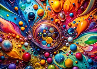 Aufkleber - A Vibrant Exploration of Abstract Colors and Shapes with Pop Art Dots in a Kaleidoscope Style Liquid Ink Design for Dynamic Visual Experiences