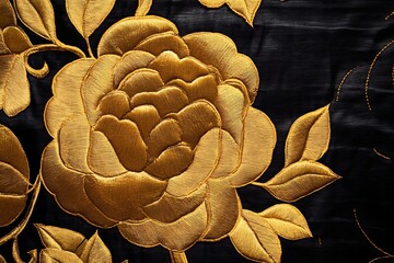 Wall Mural - Golden floral on black fabric