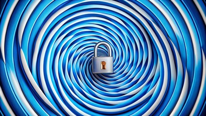 Aufkleber - Captivating Blue and White Hypnotic Spiral Design Featuring a Central Padlock Symbolizing Security and Mystery in a Unique Portrait Photography Style