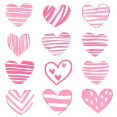 Wall Mural - Collection of hearts for cards, elements, festive occasions, greetings, posters, Valentine's Day, and weddings.