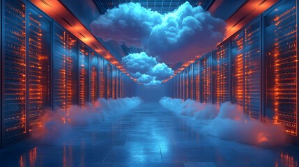Poster - Illuminated Server Racks and Cloud Computing Concept