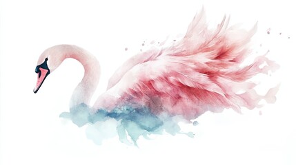 Wall Mural - Elegant Watercolor Swan With Pink Feathers