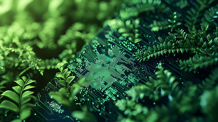Poster - Green Circuit Board Immersed in Lush Foliage