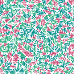 Poster - Mosaic triangles shapes background. Rounded solid shapes in frames. Compact triangles size. Multiple colors style. Repeatable pattern. Elegant vector tiles. Seamless vector illustration.