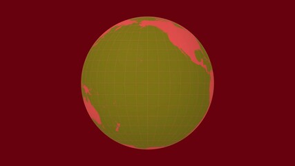 Poster - Rotating planet. Normal sphere view. Slow speed earth rotation. Solid color style. World map with sparse graticule lines on Deep background. Pleasant animation.
