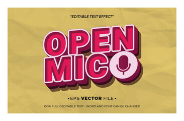 Poster - Open Mic 3d text effect editable vector