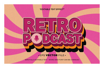 Poster - Retro Podcast 3d text effect editable vector