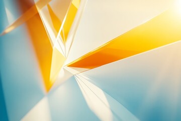 Poster - Abstract geometric shapes in radiant hues of yellow and blue, creating a dynamic visual composition with a sense of movement and light illusion