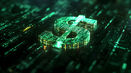 Poster - digital dollar sign on circuit board background