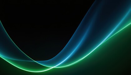 Wall Mural - Bright blue and green neon waves futuristic wallpaper. Bright neon green and blue light arcs darting over a dark background, creating a lively and futuristic visual effect 343