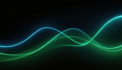 Wall Mural - Bright blue and green neon waves futuristic wallpaper. Bright neon green and blue light arcs darting over a dark background, creating a lively and futuristic visual effect 340