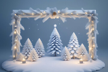 Wall Mural - Snowy winter landscape with a majestic fir tree covered in frost under a clear blue sky