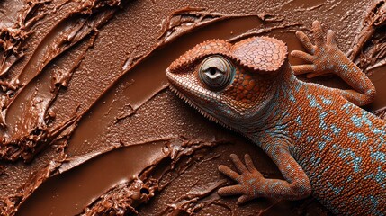 Aufkleber - A chameleon showcases its stunning colors as it blends with a luxurious mocha texture, creating a mesmerizing visual experience